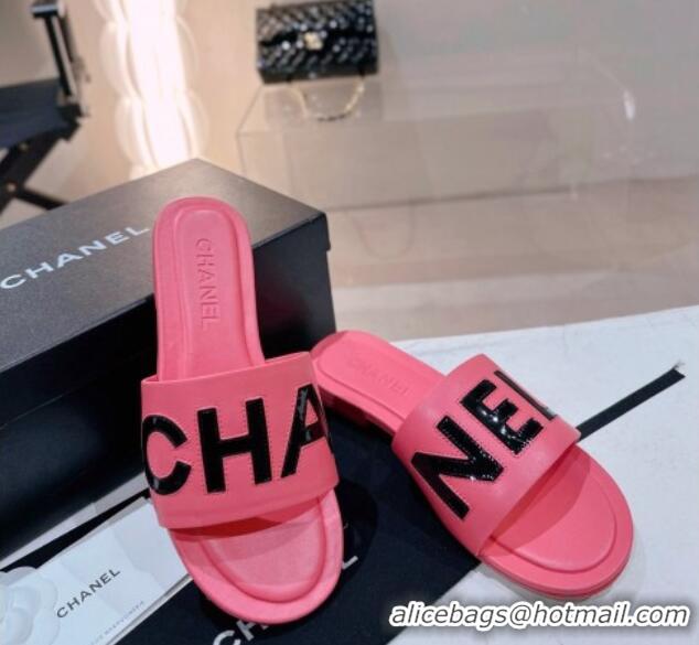 Unique Style Chanel Lambskin & Patent Calfskin Flat Slide Sandals Light Pink 428121