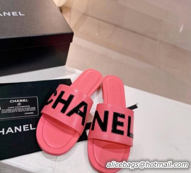 Unique Style Chanel Lambskin & Patent Calfskin Flat Slide Sandals Light Pink 428121