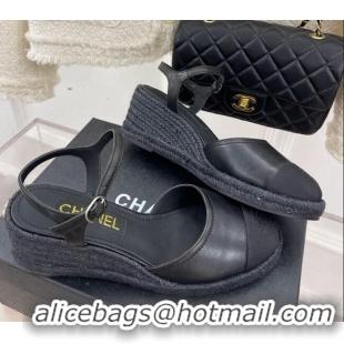 Purchase Chanel Lambskin Wedge Pumps Black 428127