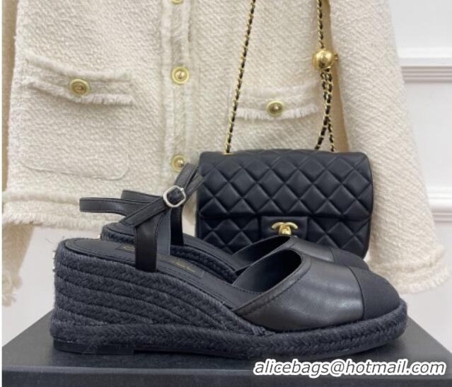 Purchase Chanel Lambskin Wedge Pumps Black 428127