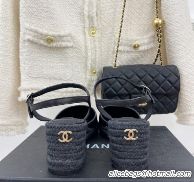 Purchase Chanel Lambskin Wedge Pumps Black 428127