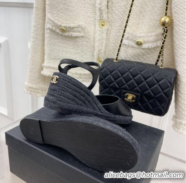 Purchase Chanel Lambskin Wedge Pumps Black 428127