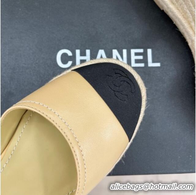 Luxury Chanel Lambskin Wedge Pumps Beige  428128