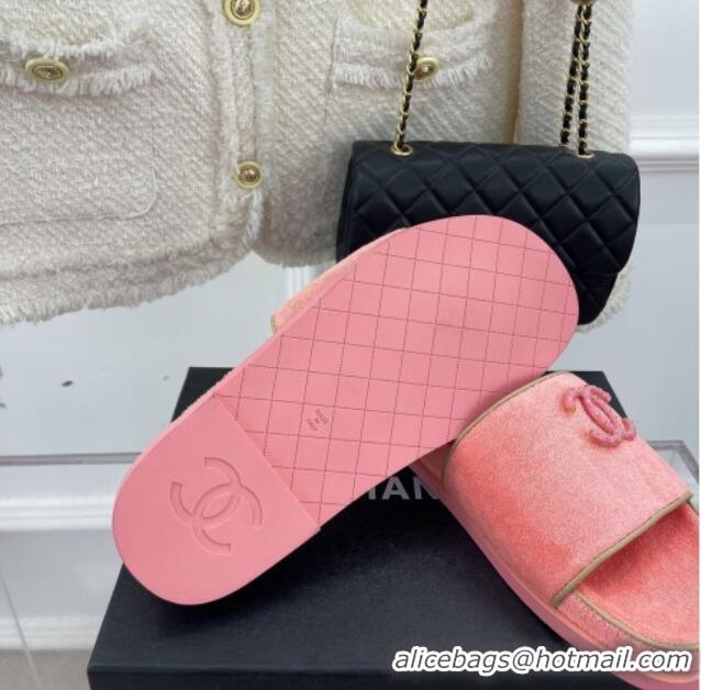 Best Grade Chanel Towel Cloth Flat Slide Sandals Peachy Pink 428130