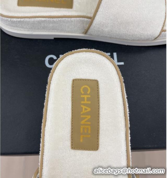 Good Looking Chanel Towel Cloth Flat Slide Sandals White 428132