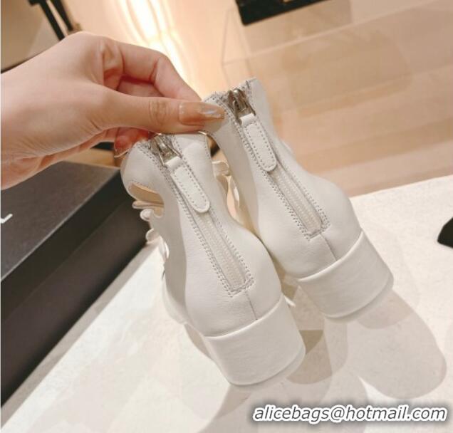 Luxurious Chanel Lambskin Mary Janes Pumps 4cm with Triple Buckle White 428136