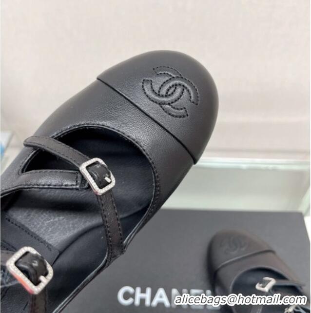 Trendy Design Chanel Lambskin Mary Janes Pumps 4cm with Double Buckle Black 428143