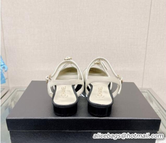 Discount Chanel Lambskin Open Shoes Flat with Double Buckle White 428145