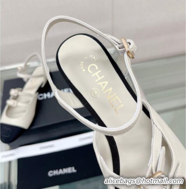 Discount Chanel Lambskin Open Shoes Flat with Double Buckle White 428145