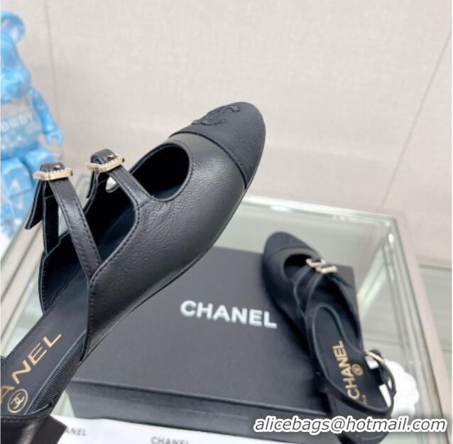 New Style Chanel Lambskin Open Shoes Flat with Double Buckle Black 428146