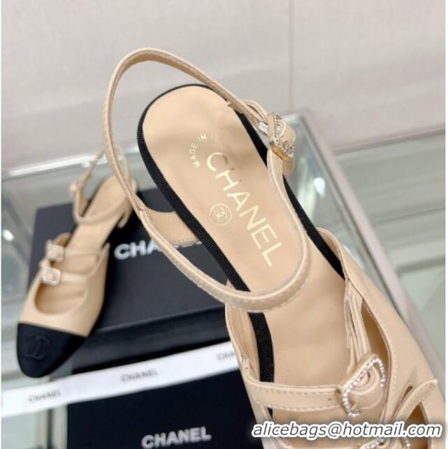 Most Popular Chanel Lambskin Open Shoes Flat with Double Buckle Beige 428147