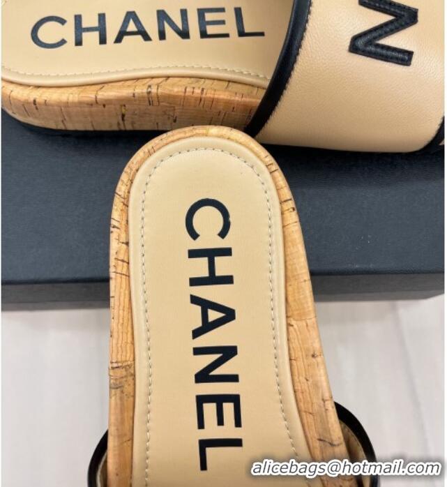 Good Product Chanel Calfskin Flat Slide Sandals Beige 504084