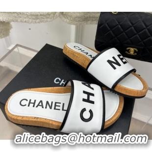 Grade Quality Chanel Calfskin Flat Slide Sandals White 504085