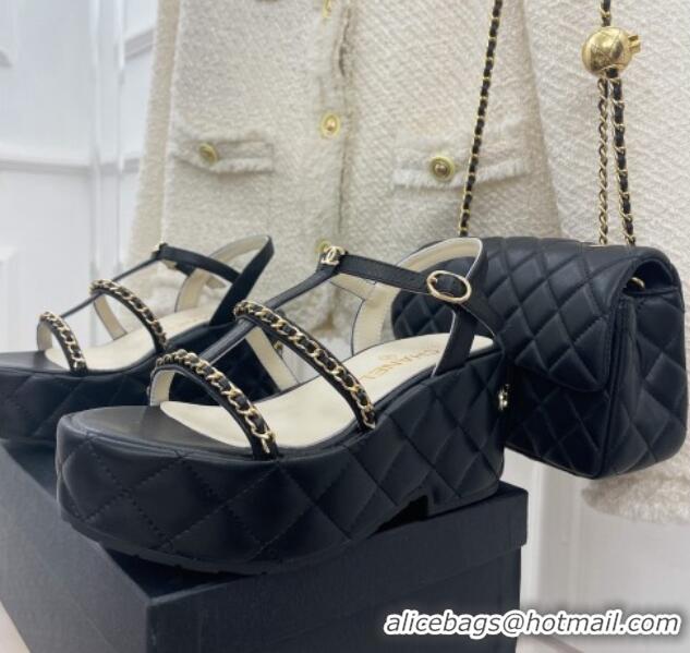 Best Price Chanel Calfskin Wedge Sandals with Chain 7.5cm Black 0504086