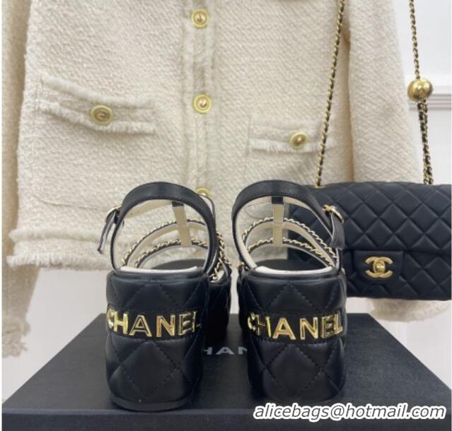 Best Price Chanel Calfskin Wedge Sandals with Chain 7.5cm Black 0504086