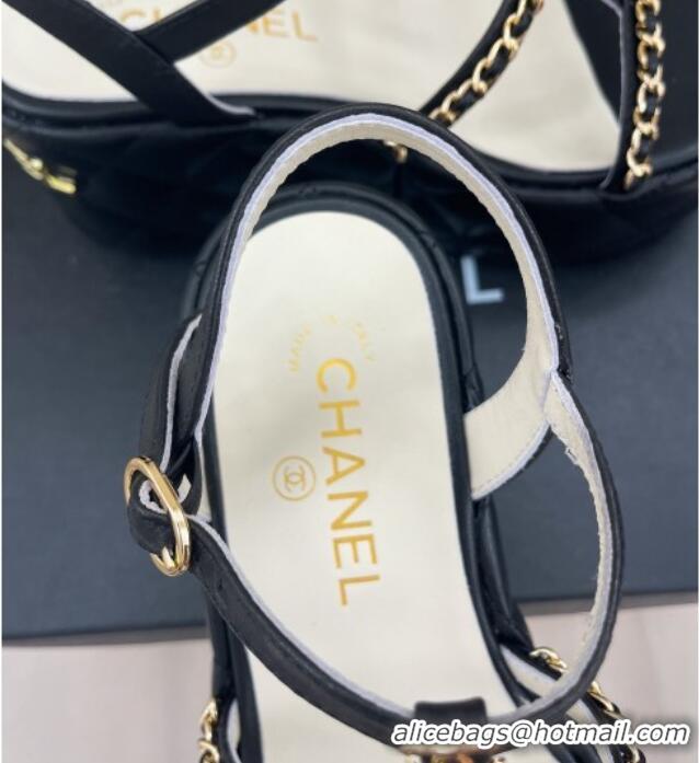 Best Price Chanel Calfskin Wedge Sandals with Chain 7.5cm Black 0504086