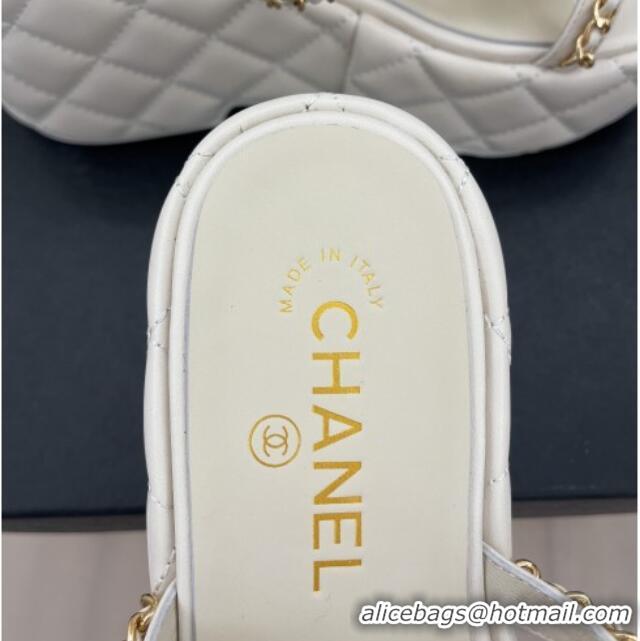 Luxury Chanel Lambskin Wedge Slide Sandals 7.5cm with Chain CC white 505003