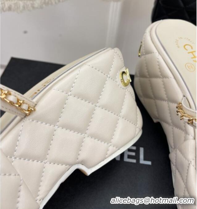 Luxury Chanel Lambskin Wedge Slide Sandals 7.5cm with Chain CC white 505003