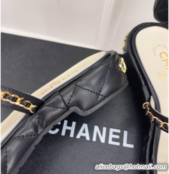 Purchase Chanel Lambskin Wedge Slide Sandals 3cm with Chain CC Black 505004