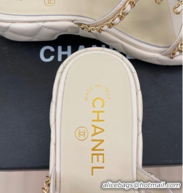 Good Quality Chanel Lambskin Wedge Slide Sandals 3cm with Chain CC White 505006