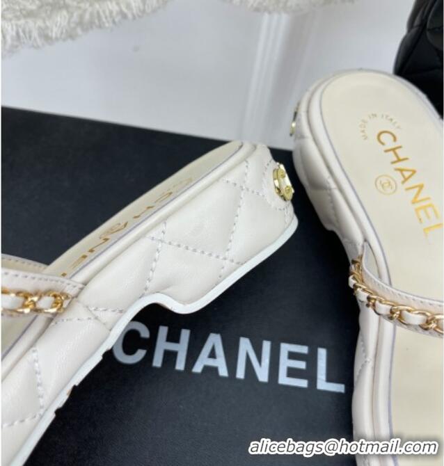 Good Quality Chanel Lambskin Wedge Slide Sandals 3cm with Chain CC White 505006