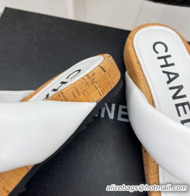 Best Price Chanel Calfskin Flat Thong Slide Sandals White 505009