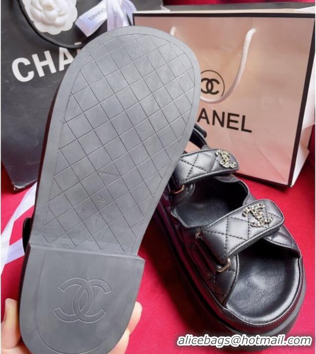 Low Price Chanel Lambskin Strap Platform Sandals with Chain CC G35927 Black