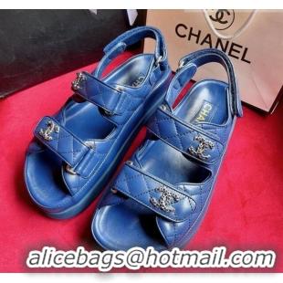 Discount Chanel Lambskin Strap Platform Sandals with Chain CC G35927 Blue