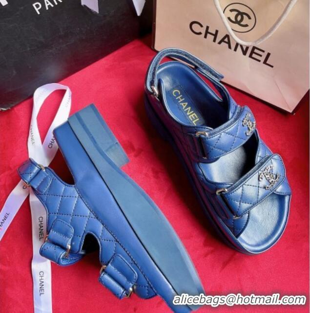 Discount Chanel Lambskin Strap Platform Sandals with Chain CC G35927 Blue