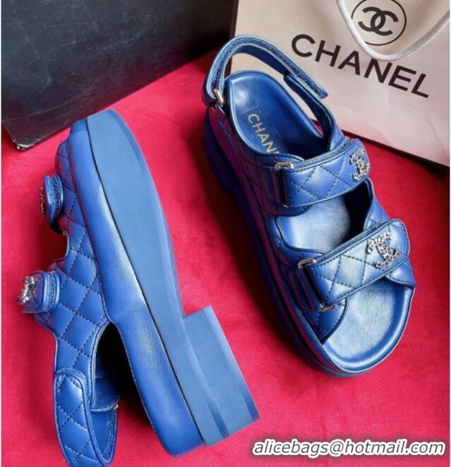 Discount Chanel Lambskin Strap Platform Sandals with Chain CC G35927 Blue