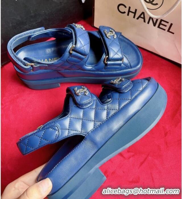 Discount Chanel Lambskin Strap Platform Sandals with Chain CC G35927 Blue