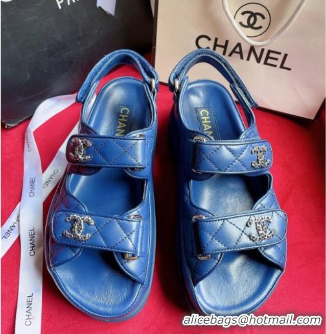 Discount Chanel Lambskin Strap Platform Sandals with Chain CC G35927 Blue