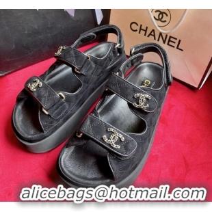 Cheaper Design Chanel Suede Strap Platform Sandals with Chain CC G35927 Black