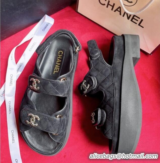 Cheaper Design Chanel Suede Strap Platform Sandals with Chain CC G35927 Black