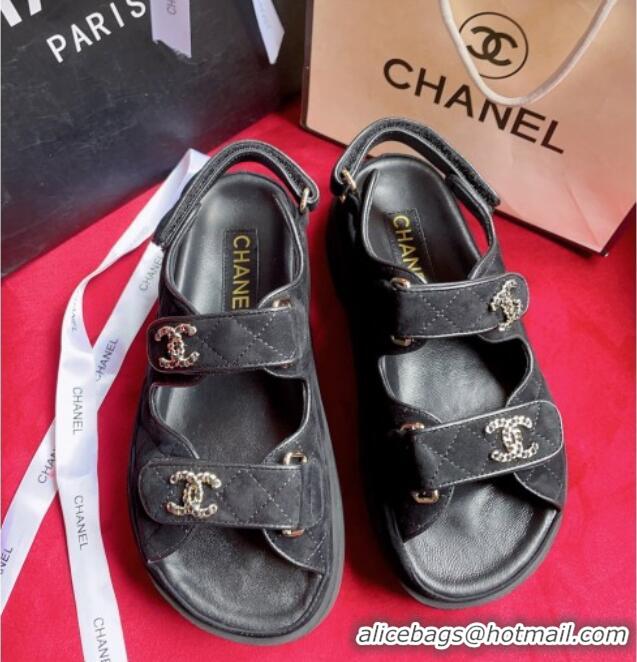 Cheaper Design Chanel Suede Strap Platform Sandals with Chain CC G35927 Black