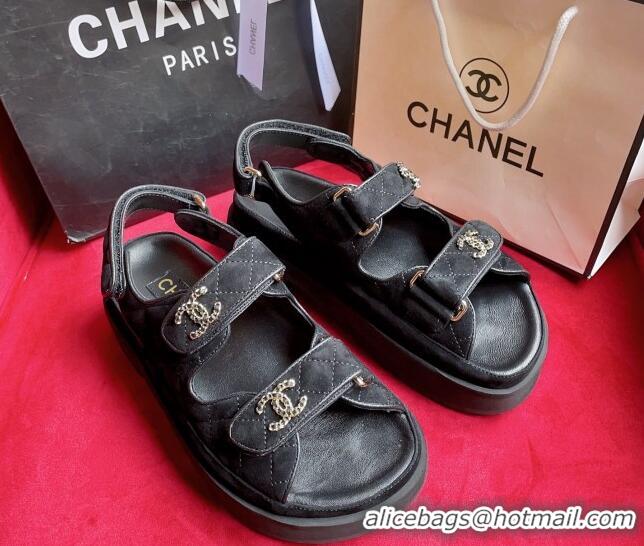 Cheaper Design Chanel Suede Strap Platform Sandals with Chain CC G35927 Black