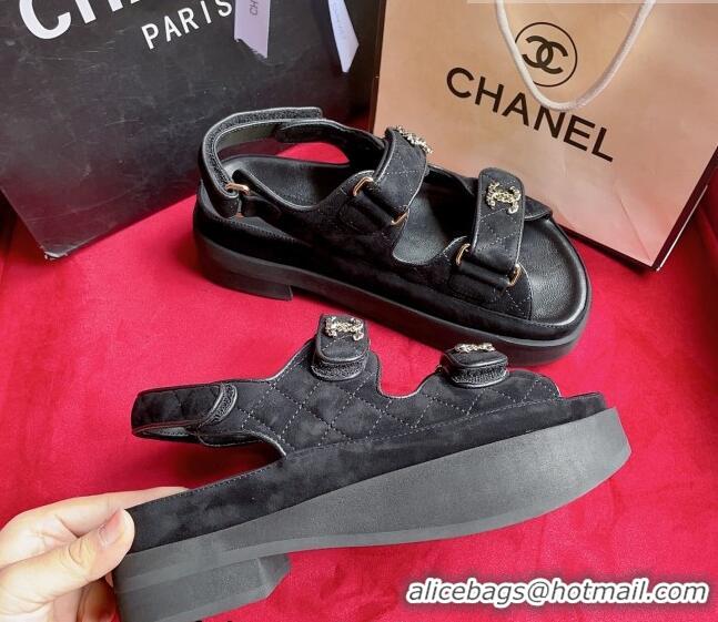 Cheaper Design Chanel Suede Strap Platform Sandals with Chain CC G35927 Black