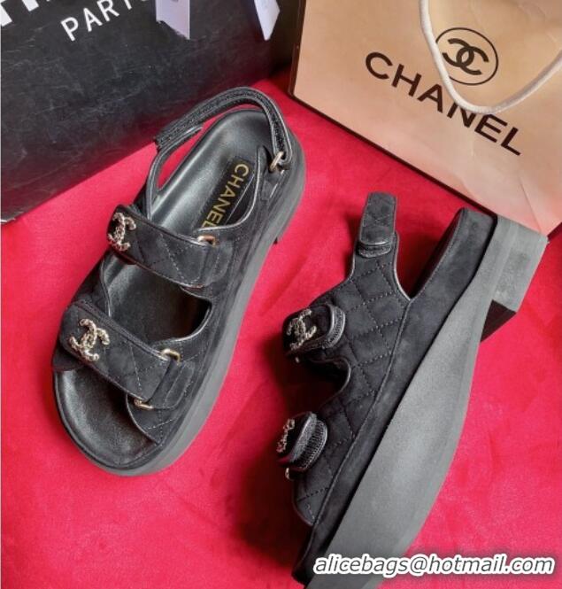 Cheaper Design Chanel Suede Strap Platform Sandals with Chain CC G35927 Black