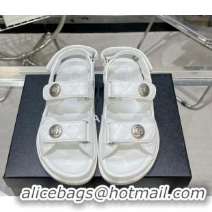 Stylish Chanel Lambskin Strap Flat Sandals G35927 White