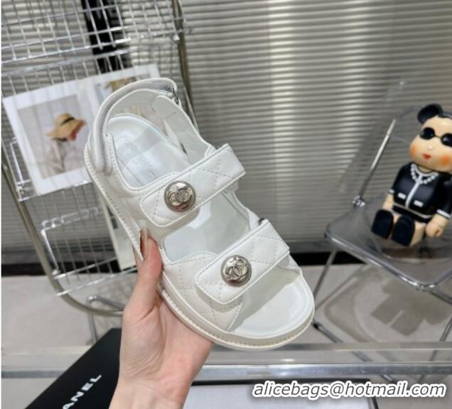 Stylish Chanel Lambskin Strap Flat Sandals G35927 White