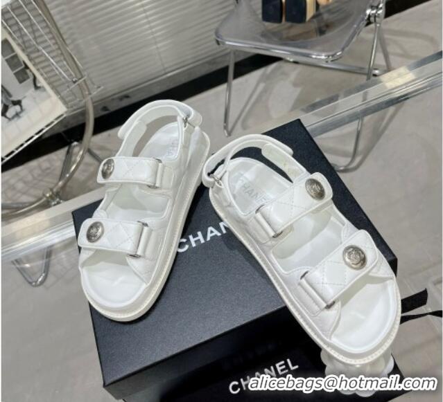 Stylish Chanel Lambskin Strap Flat Sandals G35927 White