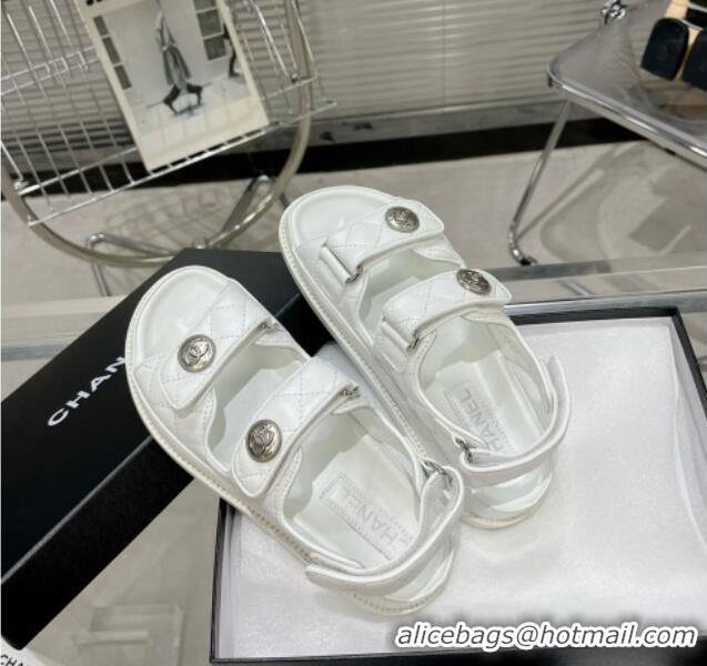 Stylish Chanel Lambskin Strap Flat Sandals G35927 White