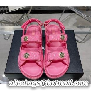 Good Quality Chanel Patent Calfskin Strap Flat Sandals G35927 Pink