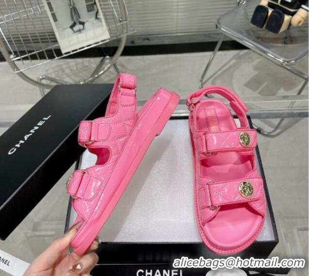 Good Quality Chanel Patent Calfskin Strap Flat Sandals G35927 Pink