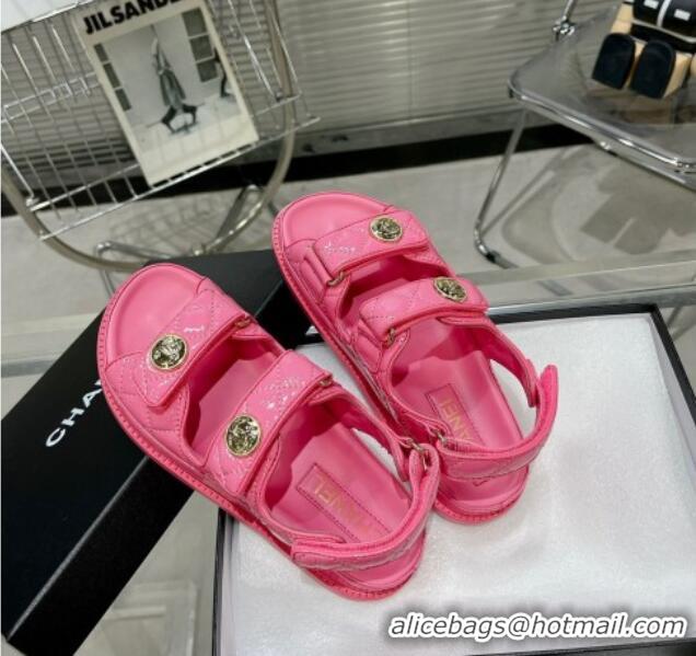 Good Quality Chanel Patent Calfskin Strap Flat Sandals G35927 Pink