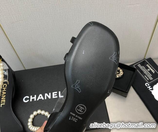 Hot Style Chanel Heel Sandals with Pearls Ankle Strap Black 505026