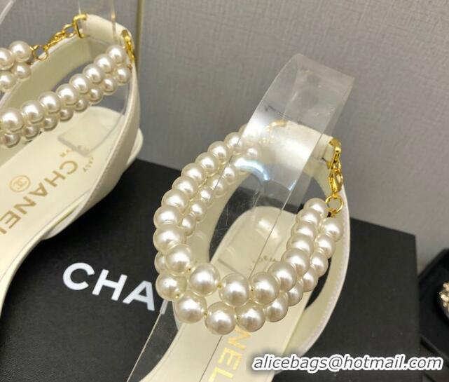 Best Price Chanel Heel Sandals with Pearls Ankle Strap White 505028