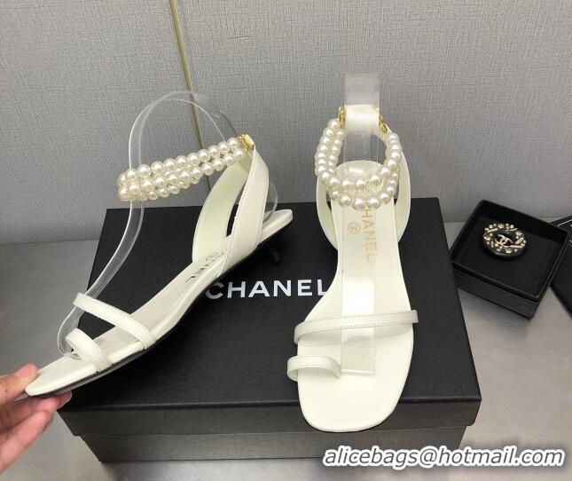 Best Price Chanel Heel Sandals with Pearls Ankle Strap White 505028