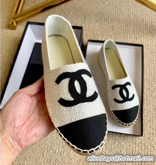 Pretty Style Chanel Tweed Espadrilles White/Black 505068