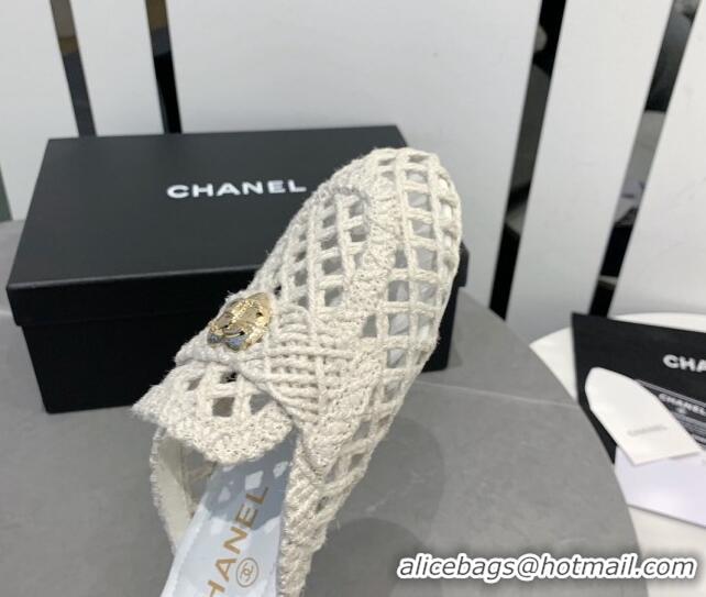 Good Product Chanel Crochet Flat Slide Sandals with Heart Charm White 505040